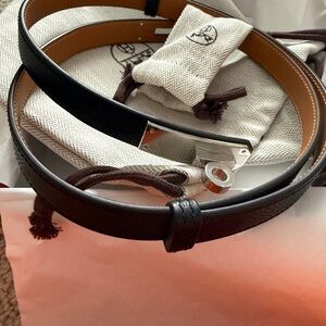 Hermes kelly belt Black Leather Belt with Silver Buckle
